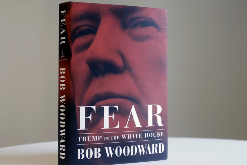 A copy of Bob Woodward's &quot;Fear&quot; is displayed, Wednesday, Sept. 5, 2018 in New York. It's not clear whether President Donald Trump has much to fear from &quot;Fear&quot; itself. But the book of that name has set off a yes-no war between author Bob Woodward and the president, using all the assets they can muster. (AP Photo/Mark Lennihan)