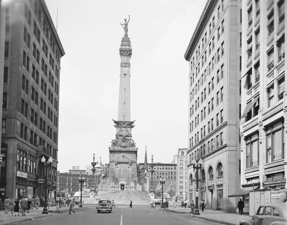 The Soldiers and Sailors Monument stands in Indianapolis in August 1947. (AP Photo)
