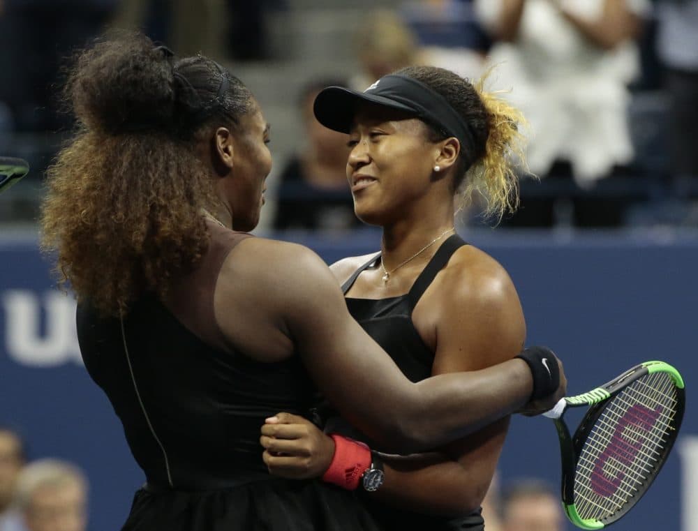 Serena Williams hugs Naomi Osaka, of Japan, after Osaka defeated Williams in the controversial women's final of the U.S. Open tennis tournament last weekend. (AP/Andres Kudacki)