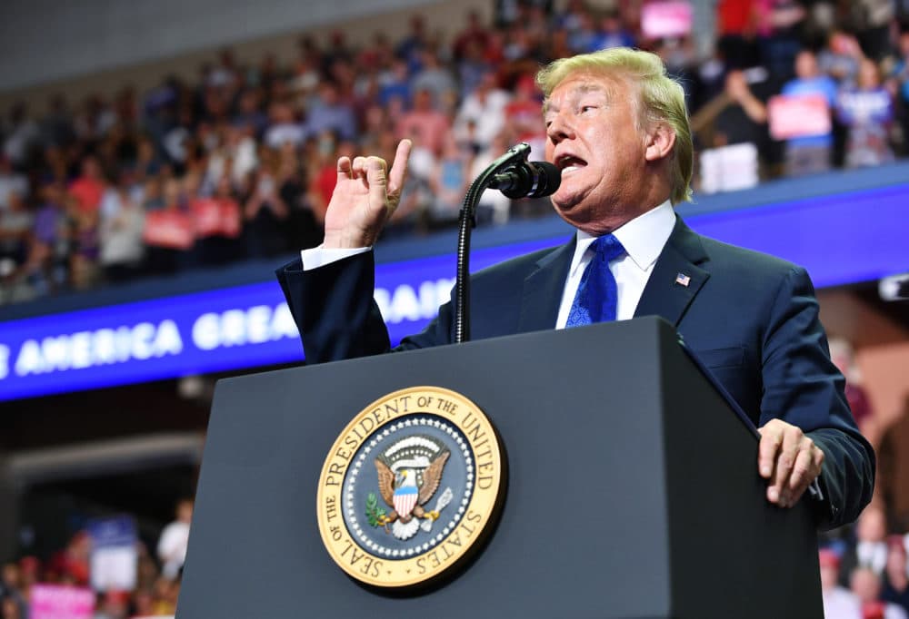President Trump speaks during a rally at Landers Center in Southaven, Miss., on Oct.2, 2018. (Mandel Ngan/AFP/Getty Images)