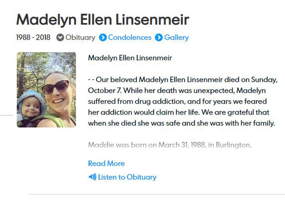 Screenshot of the obituary for Madelyn Ellen Linsenmeir.