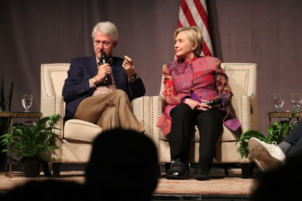 Accompanied by his wife, Hillary Clinton, former President Bill Clinton speaks at a gathering in Little Rock, Ark., on Saturday, Nov. 18, 2017, marking 25 years since his election. (Kelly P. Kissel/AP)