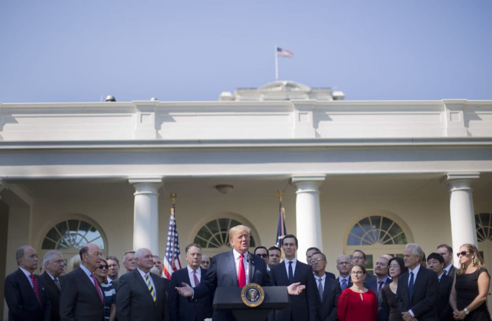 President Donald Trump speaks as he announces a revamped North American free trade deal, in the Rose Garden of the White House in Washington, Monday, Oct. 1, 2018. (Pablo Martinez Monsivais/AP)