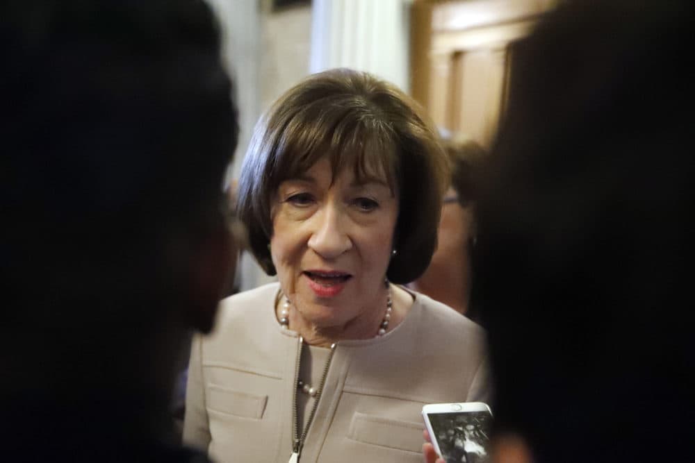 Sen. Susan Collins, R-Maine, talks with reporters after speaking on the Senate floor, on Capitol Hill, Friday, Oct. 5, 2018 in Washington about her vote on Supreme Court nominee Judge Brett Kavanaugh.  (Alex Brandon/AP)