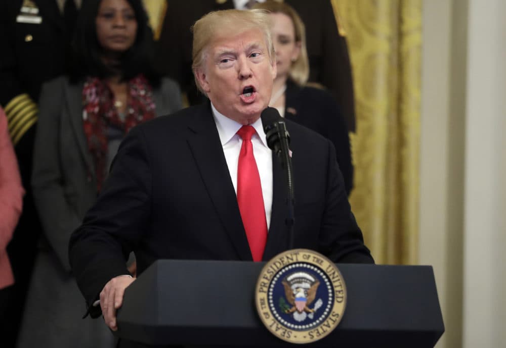 President Donald Trump speaks about crude pipe bombs targeting Hillary Clinton, former President Barack Obama, CNN and others, during an event on the opioid crisis, in the East Room of the White House, Wednesday, Oct. 24, 2018, in Washington. (Evan Vucci/AP)