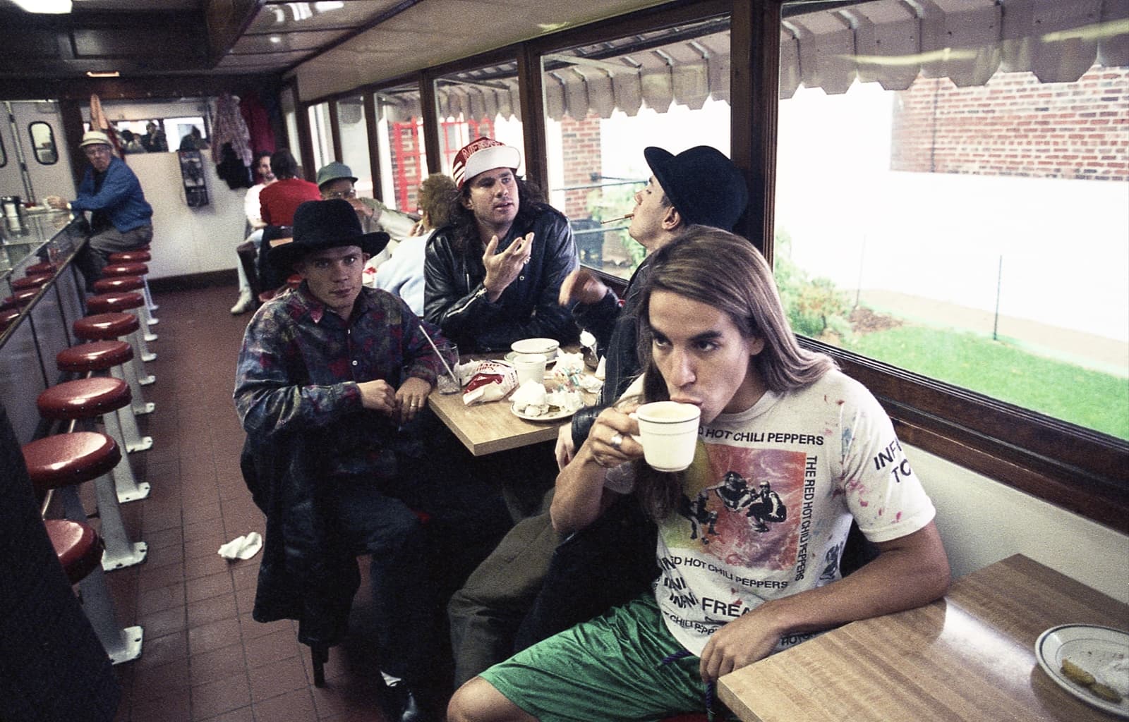 Red Hot Chili Peppers in the Capitol Diner in Lynn. (Courtesy Julie Kramer)
