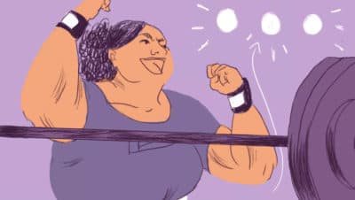 A panel from &quot;Powerlifting Doesn't Care What I Look Like,&quot; by Colleen Tighe. (Courtesy)