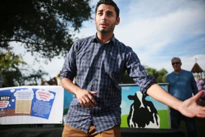 Democrat Ammar Campa-Najjar, running for Congress in California's 50th district, speaks during a campaign rally at Grape Day Park in Escondido, Calif., on Oct. 28, 2018. (Sandy Huffaker/AFP/Getty Images)