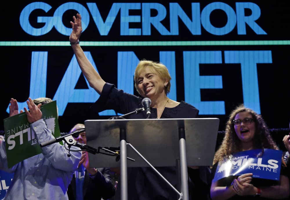 Maine gubernatorial candidate, Democrat Janet Mills celebrates her victory at her election night party in Portland, Maine. (Elise Amendola/AP)