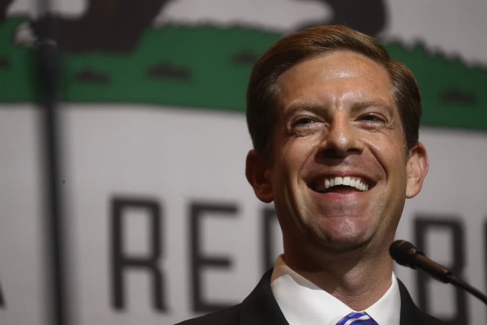 Democratic congressional candidate Mike Levin smiles at a 2018 midterm elections rally on Oct. 4, 2018 in Fullerton, Calif. (Mario Tama/Getty Images)