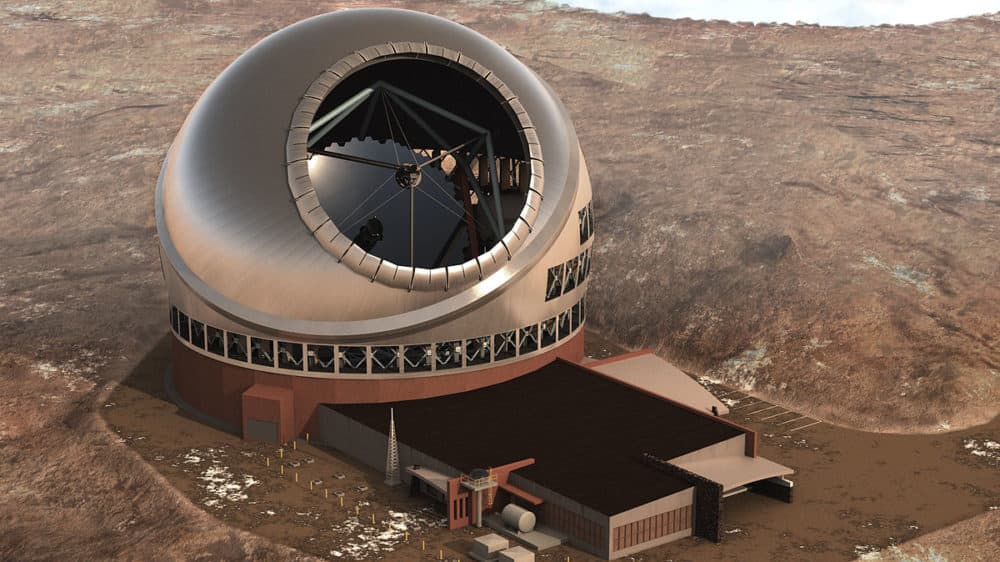 A rendering of the Thirty Meter Telescope. The telescope will allow astronomers to see some 13 billion light years away from Earth. But some say that knowledge shouldn't come at the expense of Hawaiian spirituality. (Courtesy TMT International Observatory)
