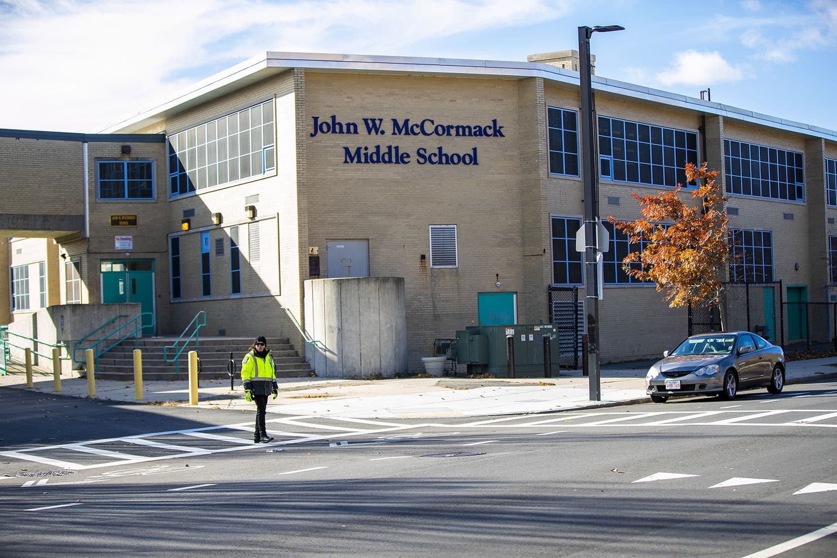 The John W. McCormack Middle School on Columbia Point. (Jesse Costa/WBUR)