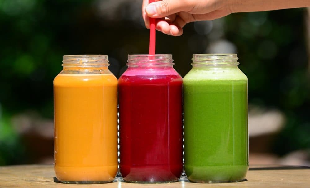Freshly made juices are displayed at the Silver Lake Juice Bar in Los Angeles in 2013. (Frederic J. Brown/AFP/Getty Images)