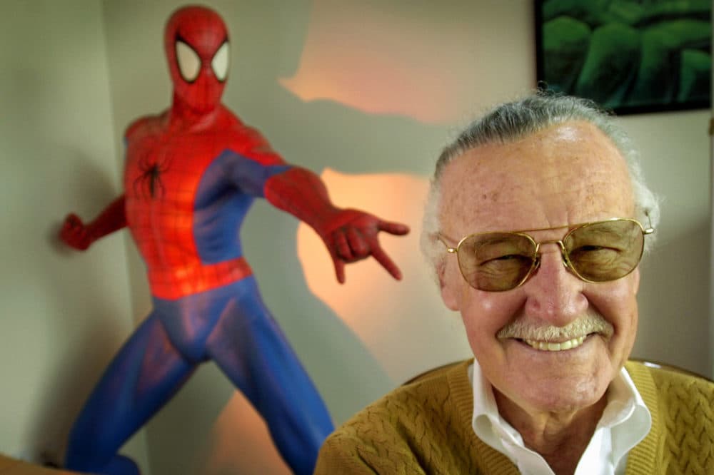 Stan Lee, 79, creator of comic-book franchises such as &quot;Spider-Man,&quot; &quot;The Incredible Hulk&quot; and &quot;X-Men,&quot; smiles during a photo session April 16, 2002, in his office in Santa Monica, Calif. (AP Photo/Reed Saxon)