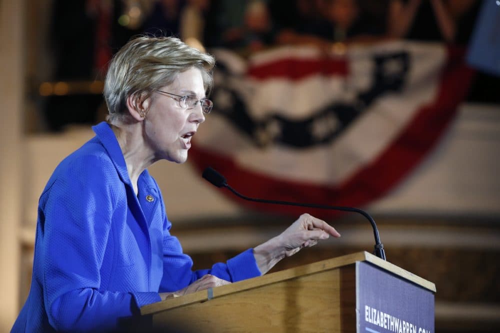 Sen. Elizabeth Warren, D-Mass., delivers her victory speech at an election night watch party in Boston on Tuesday. (Michael Dwyer/AP)