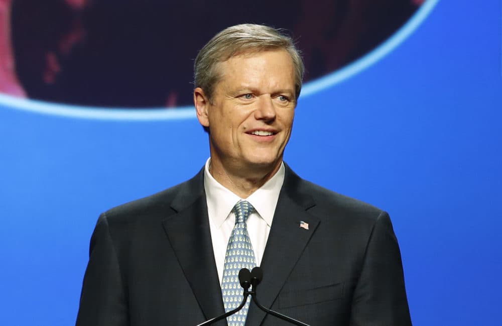 Republican Gov. Charlie Baker speaks to supporters during an election night rally celebrating his reelection, Tuesday, Nov. 6, 2018, in Boston. (Winslow Townson/AP)
