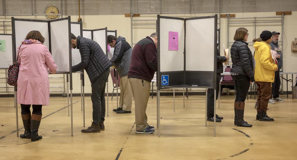 Voters in Waltham. (Robin Lubbock/WBUR)