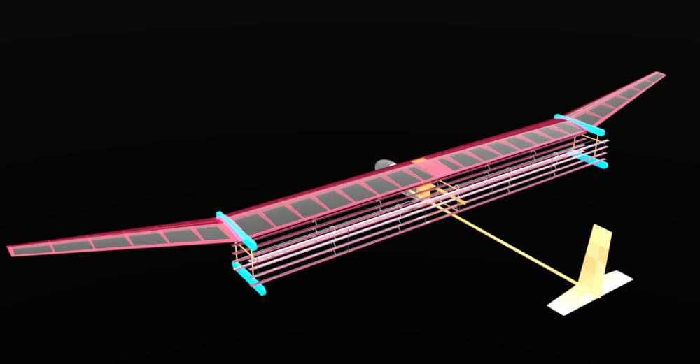 A general blueprint for an MIT plane propelled by ionic wind. The system may be used to propel small drones and even lightweight aircraft, as an alternative to fossil fuel propulsion. (MIT Electric Aircraft Initiative)