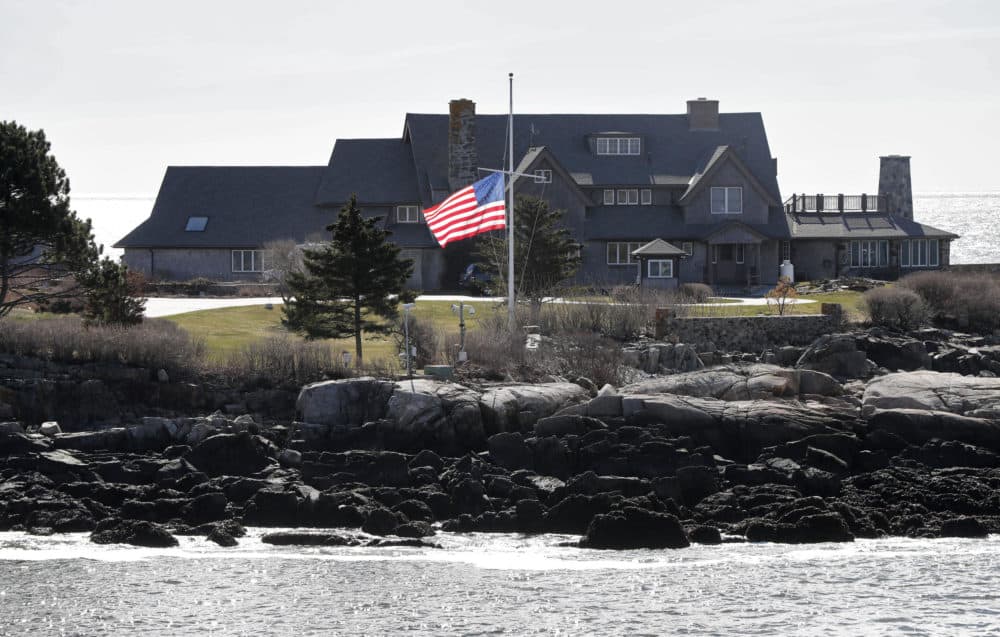 A U.S. flag flies at half-staff at Walker's Point, the summer home of the President George H. W. Bush and former first lady Barbara Bush, Wednesday, April 18, 2018, in Kennebunkport, Maine. Barbara Bush died Tuesday, April 17, 2018, in Houston. (Robert F. Bukaty/AP)