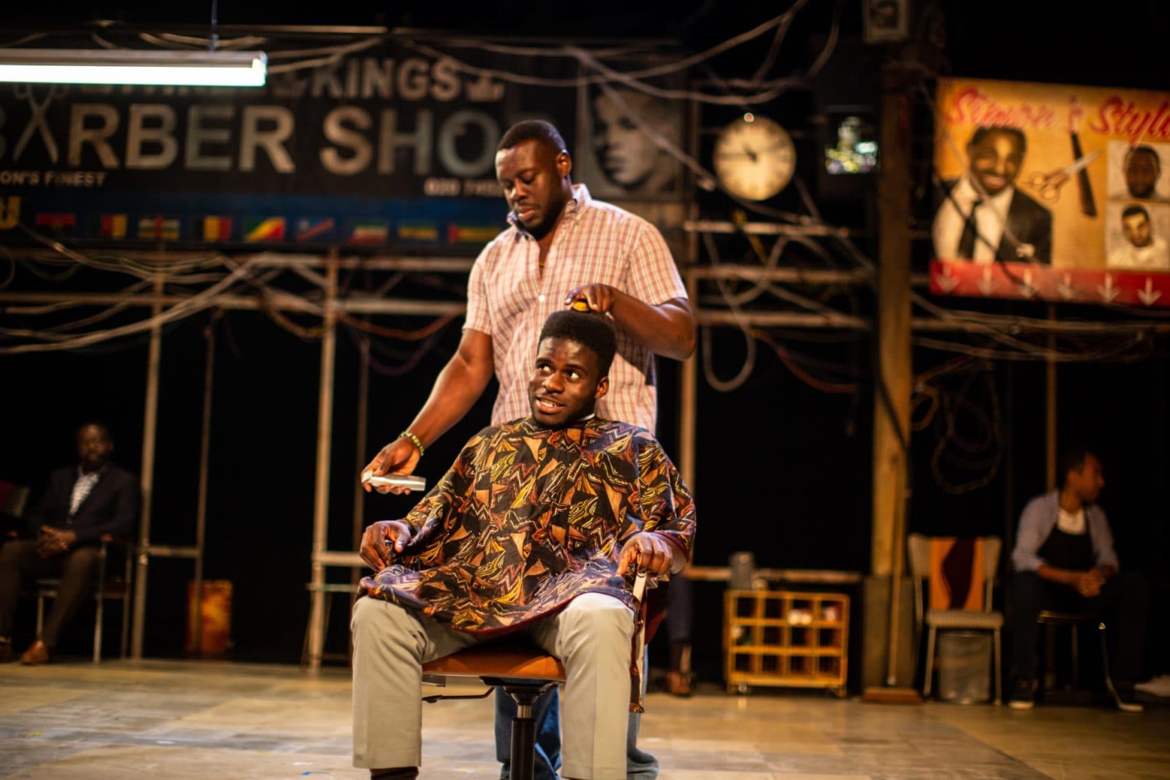 Ekow Quartey and Kenneth Omole in &quot;Barber Shop Chronicles.&quot; (Courtesy Ryan Hartford)