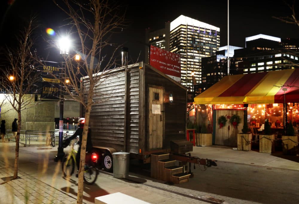 The &quot;Sweat It Out&quot; pop-up sweat lodge in the Seaport. (Courtesy Lani Asuncion)