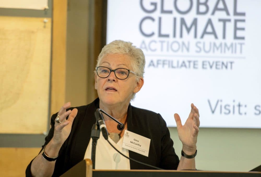 Gina McCarthy, Director of the Change for Climate, Health and the Global Environment at Harvard University, gives the keynote speech at Science to Action Day, an affiliate event of the Global Climate Action Summit on Tuesday, Sept. 11, 2018, in San Francisco. (Peter Barreras/AP)