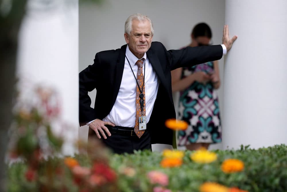 White House trade adviser Peter Navarro stands along the Rose Garden colonnade as he listens to a news conference between President Trump and Japanese Prime Minister Shinzo Abe at the White House June 7, 2018 in Washington, D.C. (Chip Somodevilla/Getty Images)