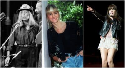 Joni Mitchell on stage in December 1975, Olivia Newton-John in December 1990 and Carly Rae Jepsen in 2012. (Julie Parkes and Arthur Mola/AP)