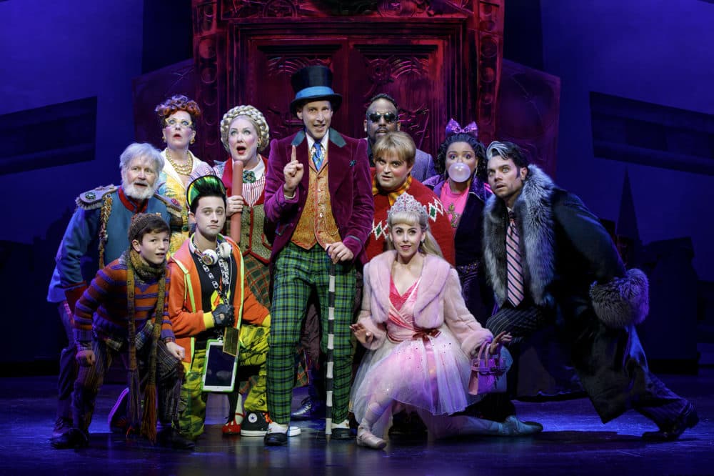 Noah Weisberg as Willy Wonka, with the company of the Broadway musical &quot;Charlie and the Chocolate Factory.&quot; (Joan Marcus/Courtesy of the production)