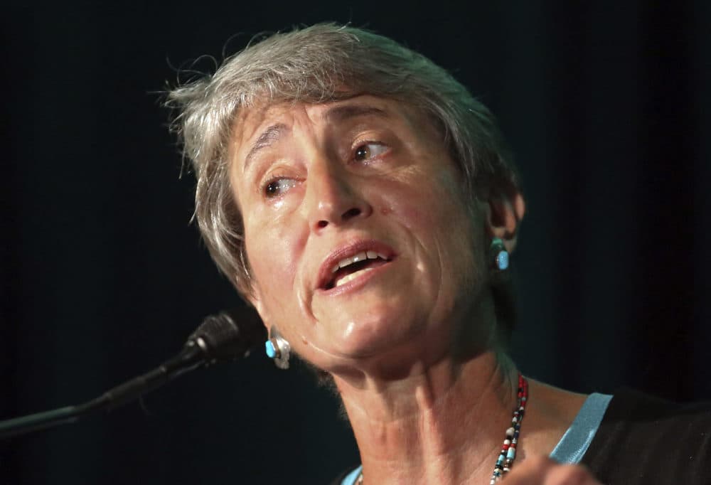 Former Interior Secretary Sally Jewell speaks during the Outdoor Retailer show July 26, 2017, in Salt Lake City. (Rick Bowmer/AP)