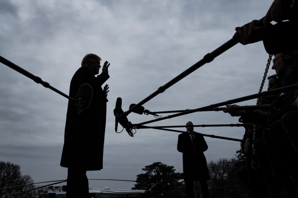 President Trump stops to speak to reporters as he prepares to board Marine One on the South Lawn of the White House on Jan. 19, 2019 in Washington, D.C. (Pete Marovich/Getty Images)