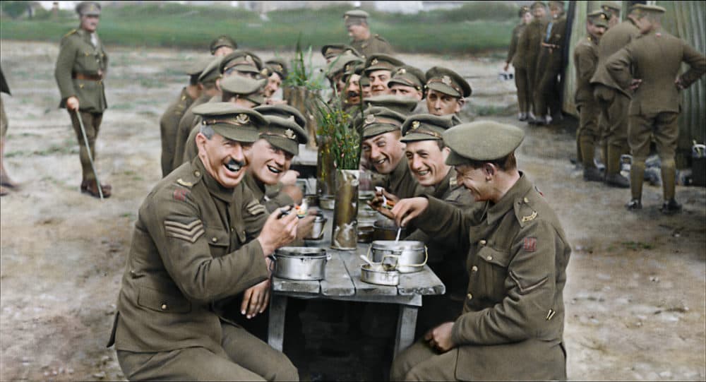 A restored and colorized image showing a moment from Peter Jackson’s “They Shall Not Grow Old.” (Courtesy Warner Bros. Pictures)