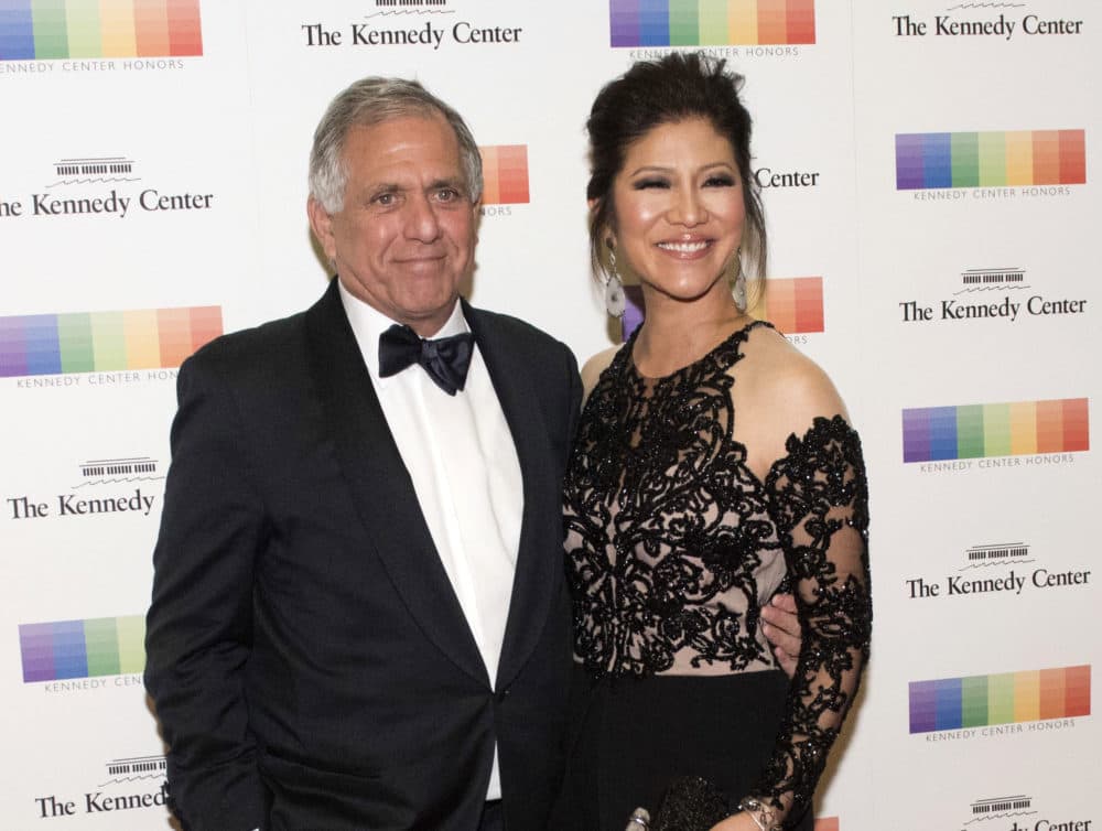 FILE - In this Dec. 2, 2017 file photo, Les Moonves, left, and his wife Julie Chen arrive for the Kennedy Center Honors gala dinner in Washington. Chen was absent from her talk CBS show, “The Talk” a day after a new round of sexual misconduct allegations against Moonves brought the departure of the CBS chief executive. In what was supposed to be a celebratory season premiere Monday, Sept. 10, 2018, the show's four other panelists walked out somberly without Chen, who acts as host and moderator. Sharon Osbourne choked back tears as she announced Chen would be taking time off to be with her family, and expressed support for her co-star and friend. (AP Photo/Kevin Wolf, File)