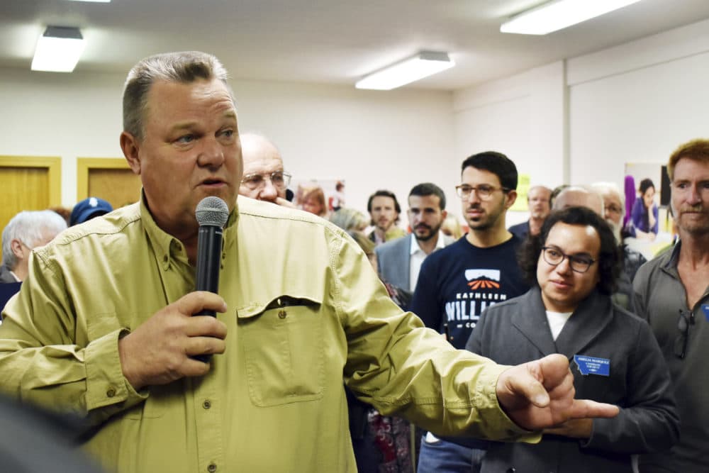 Montana Democratic Sen. Jon Tester talks with supporters at a campaign rally at the Billings Education Association headquarters in Billings, Mont., Friday, Oct. 26, 2018. (Matthew Brown/AP)