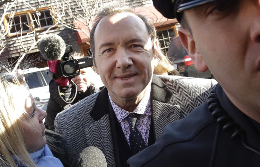 Actor Kevin Spacey arrives at district court on Monday in Nantucket to be arraigned on a charge of indecent assault and battery. The Oscar-winning actor is accused of groping the teenage son of a former Boston TV anchor in 2016 in the crowded bar at the Club Car in Nantucket. (Steven Senne/AP)