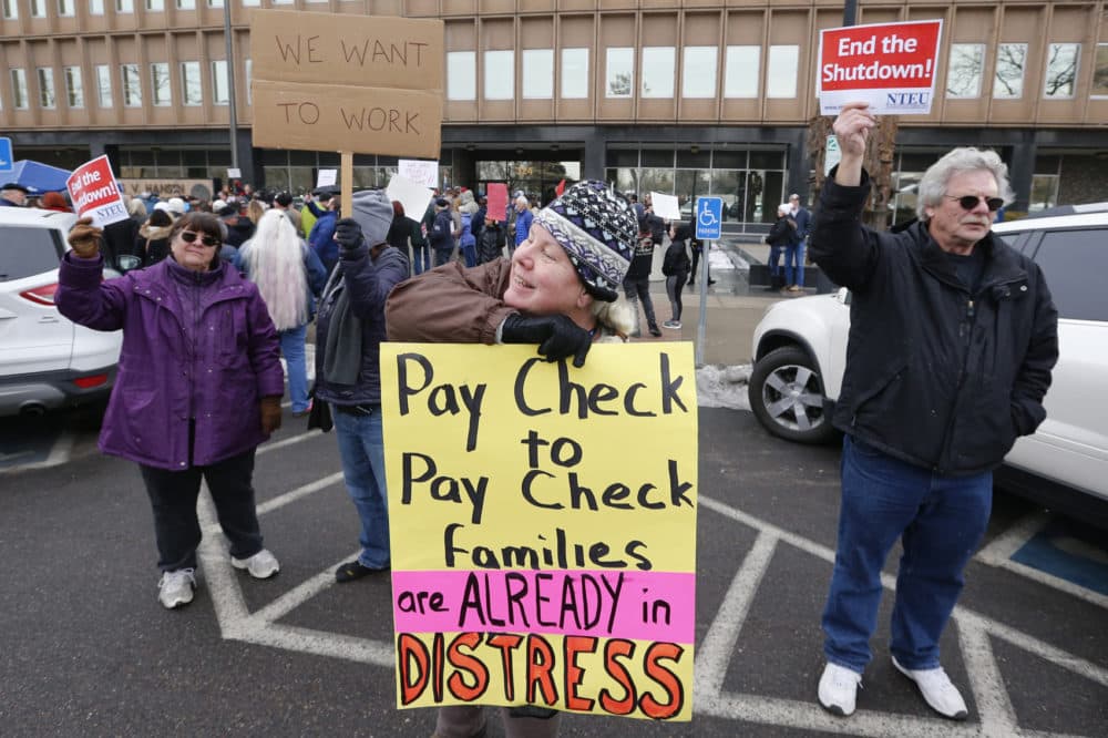 Pam Harrison participates in a federal workers protest rally at the Federal Building Thursday, Jan., 10, 2019, in Ogden, Utah. (Rick Bowmer/AP)