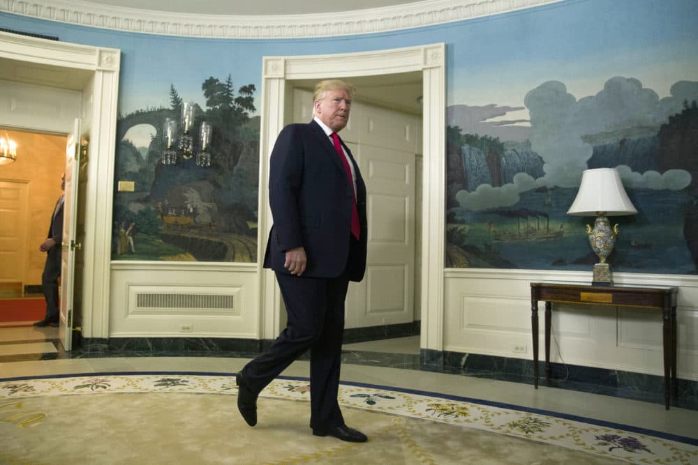 President Donald Trump arrives to speak about the partial government shutdown, immigration and border security in the Diplomatic Reception Room of the White House, in Washington, Saturday, Jan. 19, 2019. (Alex Brandon/AP)