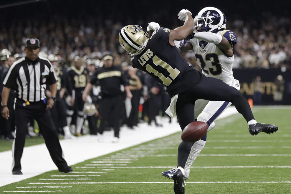 New Orleans Saints wide receiver Tommylee Lewis (11) works for a catch against Los Angeles Rams defensive back Nickell Robey-Coleman (23) during the second half the NFL football NFC championship game Sunday, Jan. 20, 2019, in New Orleans. The Rams won 26-23. (Gerald Herbert/AP)
