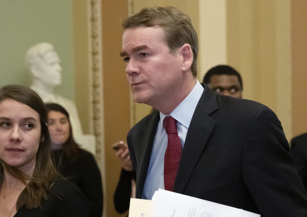Sen. Michael Bennet, D-Colo., leaves the chamber after an emotional speech on the Senate floor over the partial government shutdown, at the Capitol in Washington, Thursday, Jan. 24, 2019. (J. Scott Applewhite/AP)
