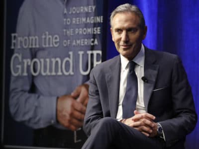 Former Starbucks CEO and Chairman Howard Schultz looks out at the audience during a book promotion tour, Monday, Jan. 28, 2019, in New York. Democrats across the political spectrum lashed out at the billionaire businessman on Monday after he teased the prospect of an independent 2020 bid, a move Democrats fear would split their vote and all but ensure President Donald Trump's re-election. (AP Photo/Kathy Willens)