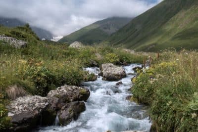 A picture taken on August 13, 2017 shows a stream in the Chiukhi Massif in the Caucasus Mountains in Georgia on August 13, 2017 near Stepantsminda. (Joel Saget/AFP/Getty Images)