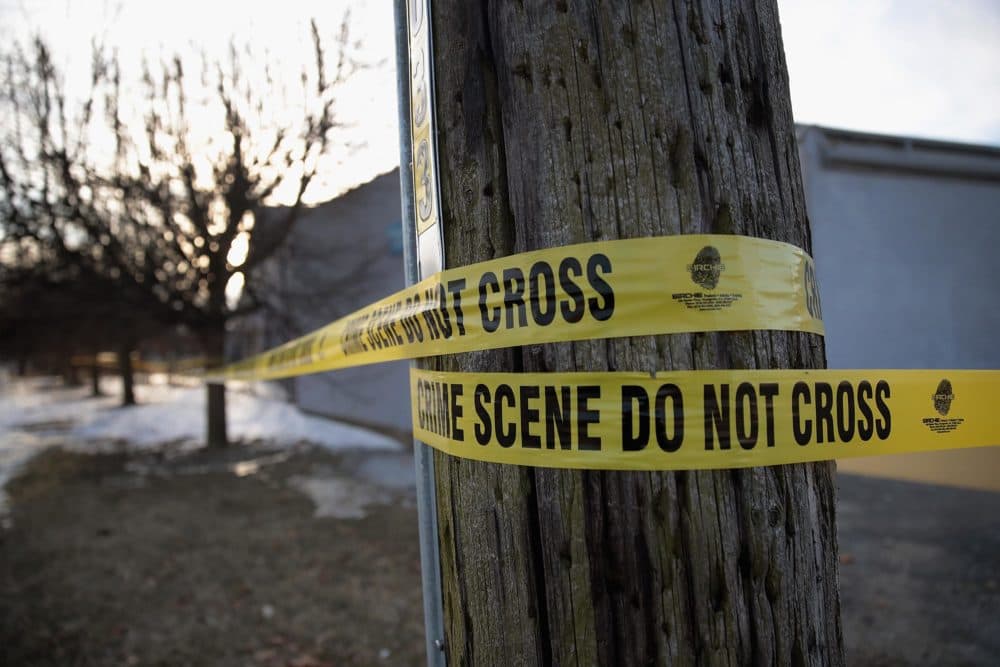Crime-scene tape surrounds the Shetland Business Park following the shooting at the Henry Pratt Company on Feb. 16, 2019 in Aurora, Ill. (Scott Olson/Getty Images)