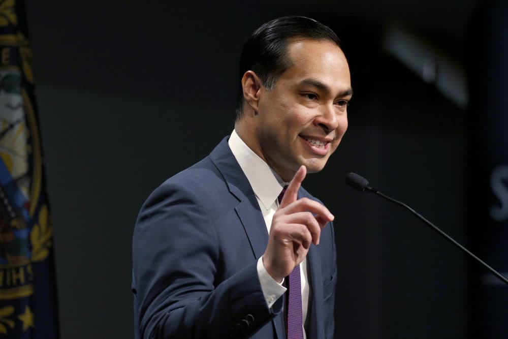 Julian Castro, candidate for the 2020 presidential nomination, speaks at Saint Anselm College on Jan. 16, 2019, in Manchester, N.H. (Mary Schwalm/AP)