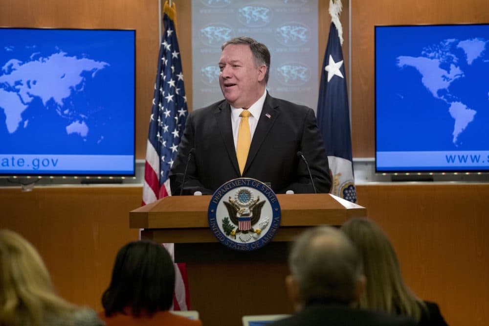 Secretary of State Mike Pompeo speaks at a news conference at the State Department in Washington, Friday, Feb. 1, 2019. Secretary of State Mike Pompeo has announced that the U.S. is pulling out of a treaty with Russia that's been a centerpiece of arms control since the Cold War. (Andrew Harnik/AP)