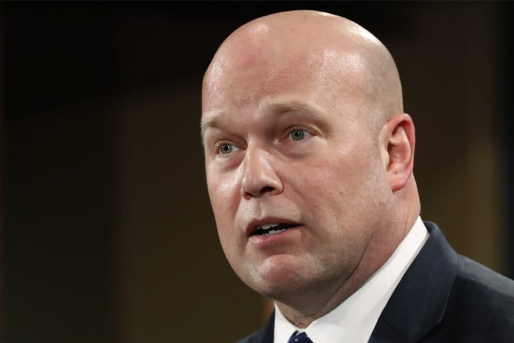 FILE - In this Jan. 28, 2019 file photo, Acting Attorney General Matt Whitaker announces an indictment on violations including bank and wire fraud at the Justice Department in Washington. House Judiciary Committee Chairman Jerrold Nadler says he will hold a vote Thursday to approve a subpoena for Acting Attorney General Matthew Whitaker just in case he doesn’t show up for scheduled testimony a day later. Democrats have said they want to talk to Whitaker because he is a close ally of Trump who has criticized special counsel Robert Mueller's Russia investigation. Whitaker is currently overseeing that probe.  (AP Photo/Jacquelyn Martin)