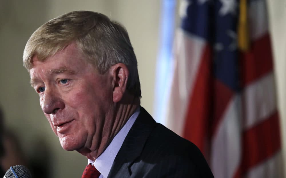 Former Massachusetts Gov. William Weld addresses a gathering during a New England Council 'Politics &amp; Eggs' breakfast in Bedford, N.H., Friday. Weld announced he's creating a presidential exploratory committee for a run in the 2020 election. (Charles Krupa/AP)