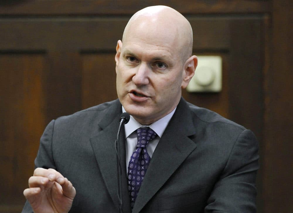 In this 2009 file photo, psychiatrist Keith Ablow testifies during the kidnapping trial of Christian Karl Gerhartsreiter, also known as Clark Rockefeller, in Suffolk Superior Court in Boston. Two patients of the renowned Massachusetts psychiatrist filed medical malpractice lawsuits Thursday, Feb. 21, 2019, alleging he pressured them into sexual relationships. (CJ Gunther/AP Pool, File)