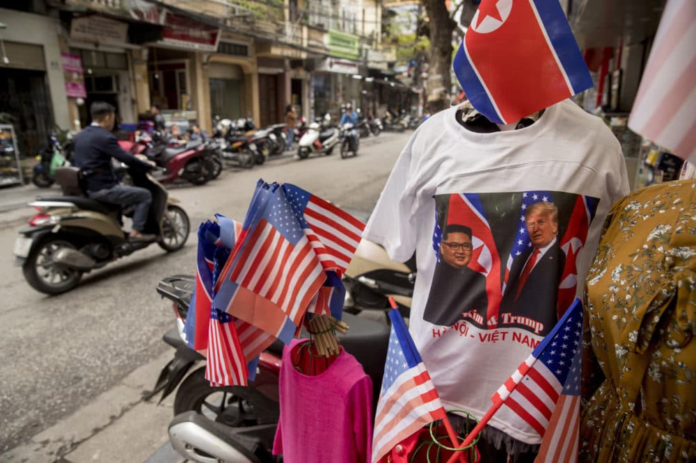 T-shirts with U.S. President Donald Trump and North Korean leader Kim Jong Un are displayed for sale in Hanoi, Vietnam, Tuesday, Feb. 26, 2019. (Andrew Harnik/AP)