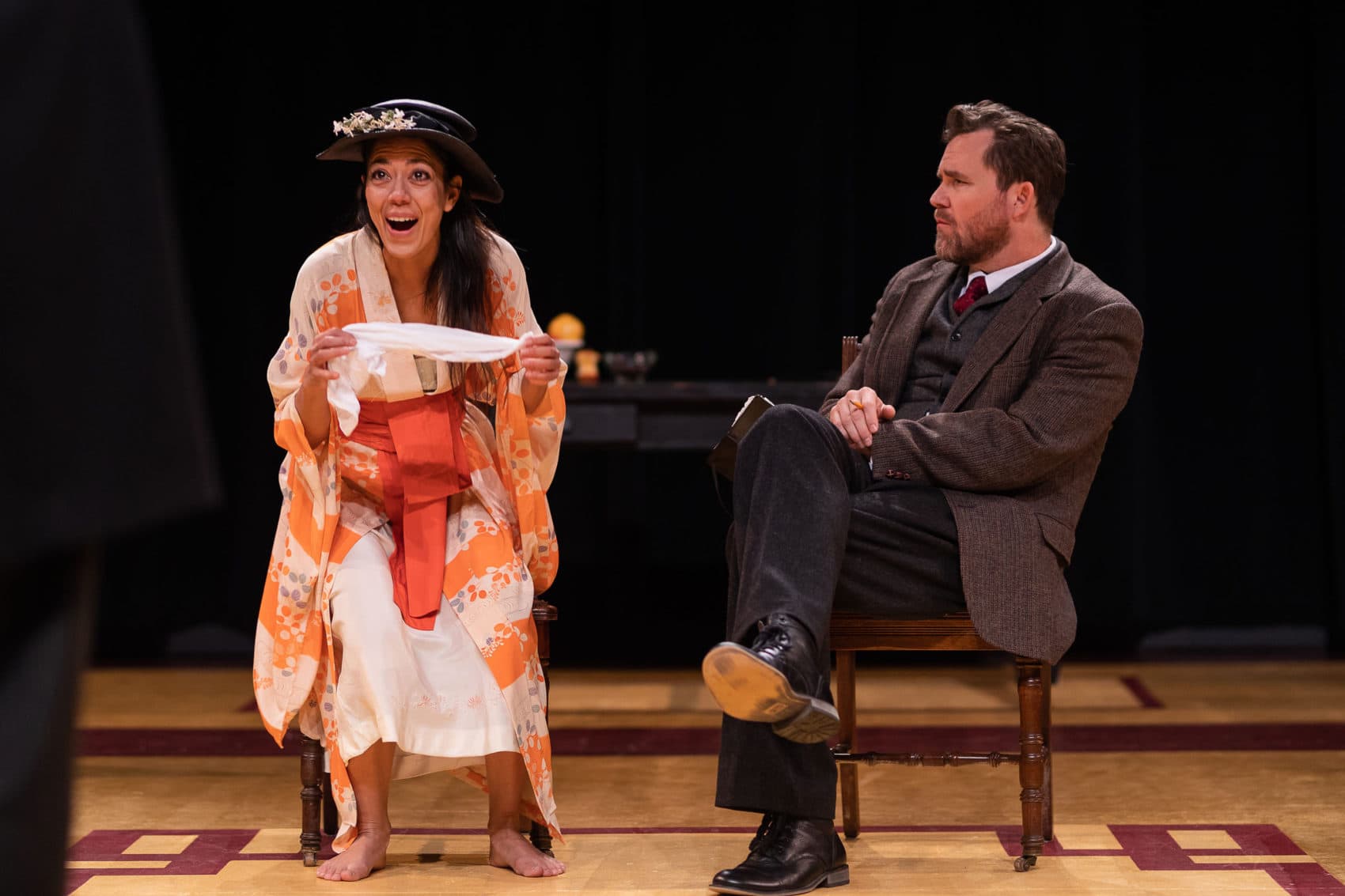 Vaishnavi Sharma as Eliza Doolittle and Eric Tucker as Henry Higgins in &quot;Bedlam's Pygmalion&quot; at Central Square Theater. (Courtesy Nile Scott Studios)