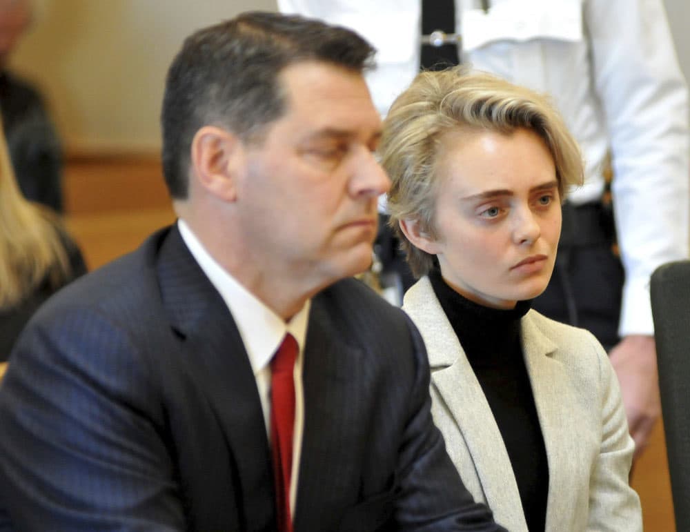 Michelle Carter, 22, appears in court Monday for a hearing on her prison sentence. She was taken to jail after the state's highest court upheld her involuntary manslaughter conviction. (Mark Stockwell/The Sun Chronicle via AP, Pool)
